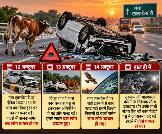 गंगा एक्सप्रेसवे हादसों का समाचार कोलाज